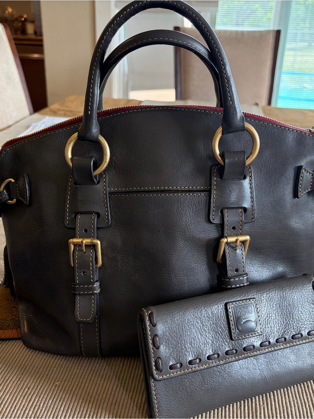 Dooney & Bourke Dark Brown Leather Satchel with Matching Wallet - Picture 2 of 6